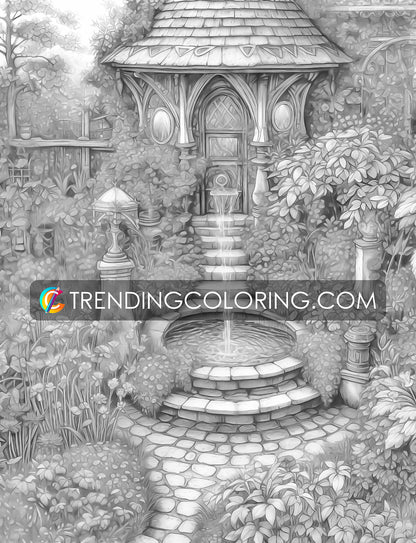 25 Enchanted Garden Grayscale Coloring Pages- Instant Download - Printable PDF – preview 9