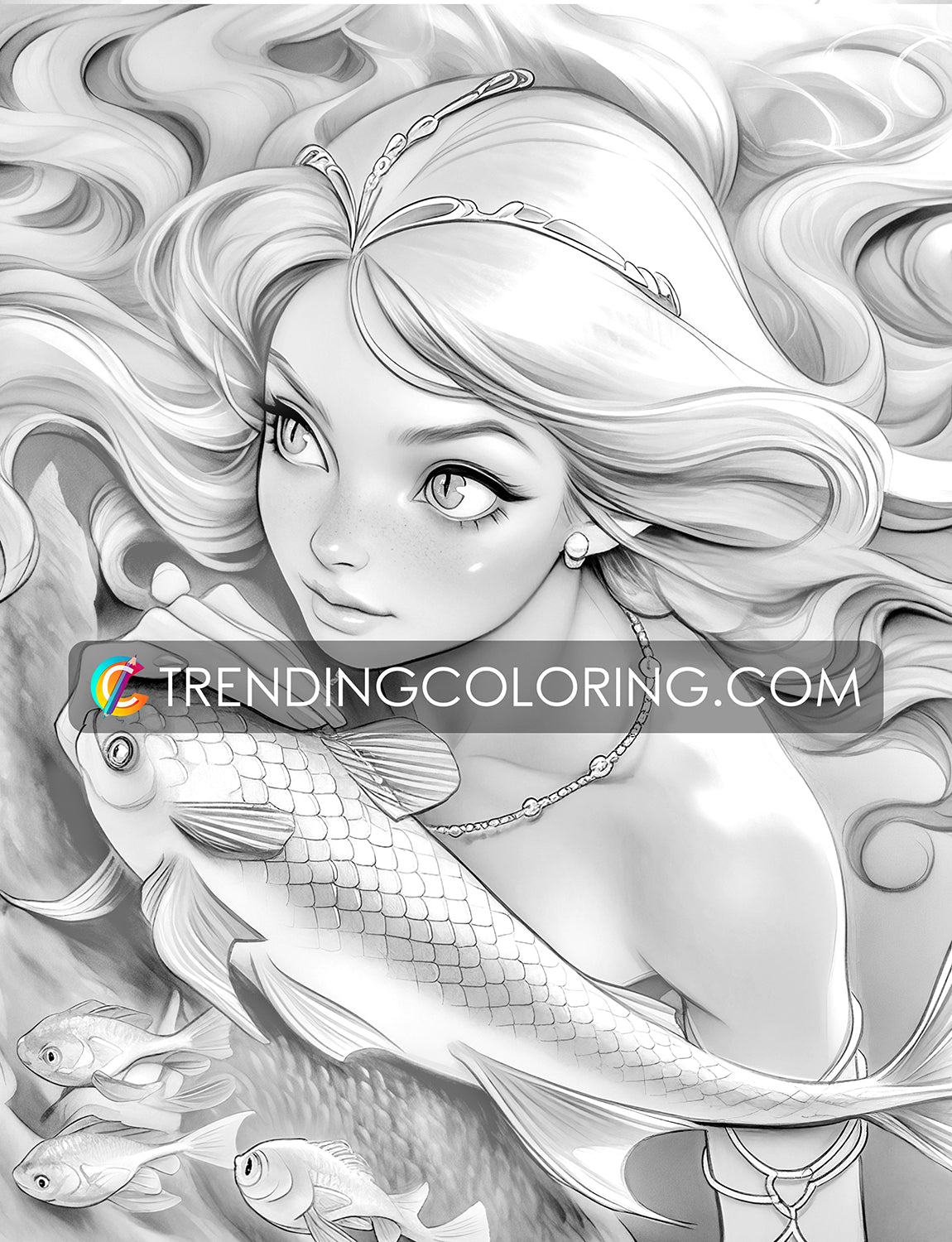 25 Enchanting Mermaid Dreams Grayscale Coloring Pages - Instant Download - Printable PDF – preview 9