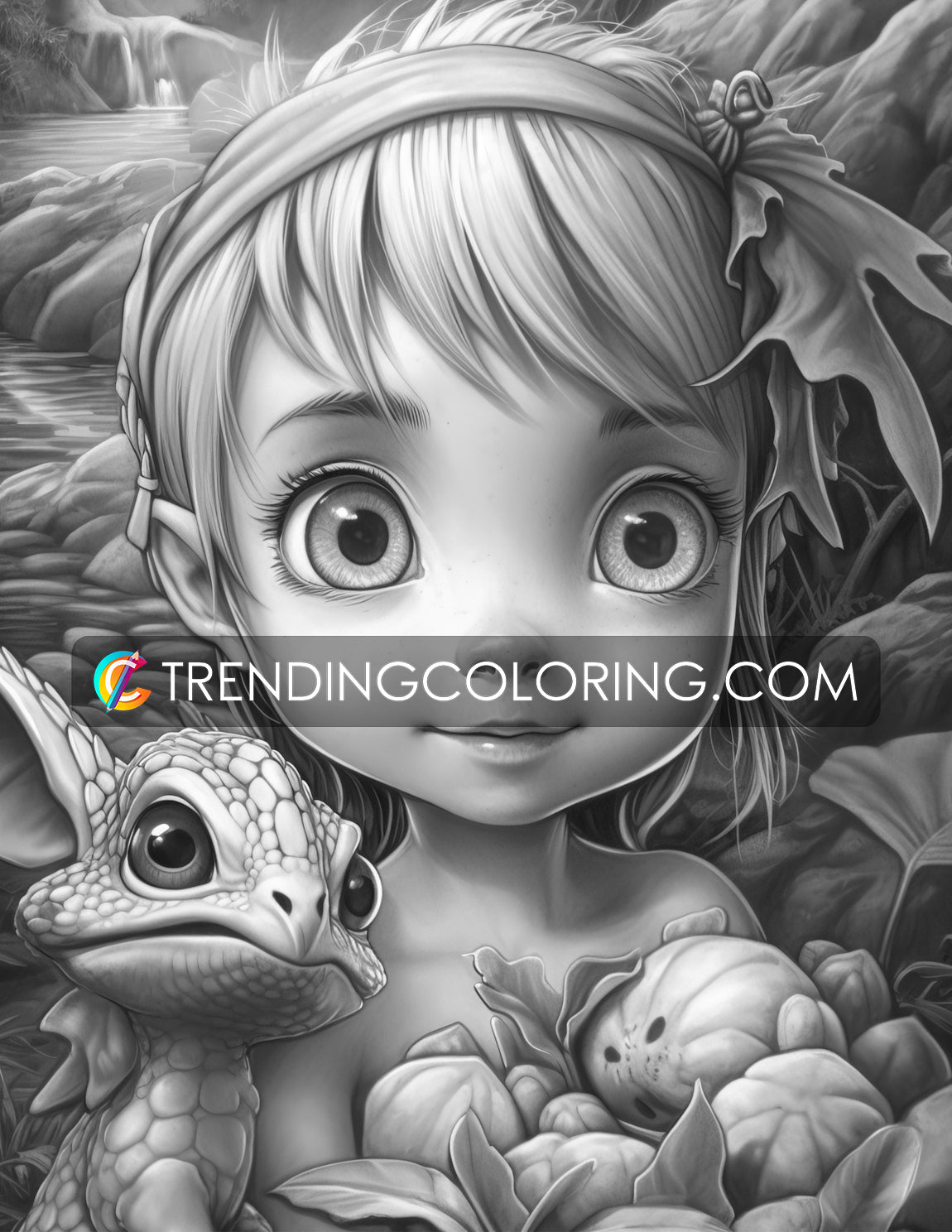 25 Fairies & Dragons Grayscale Coloring Pages - Instant Download - Printable PDF – preview 11