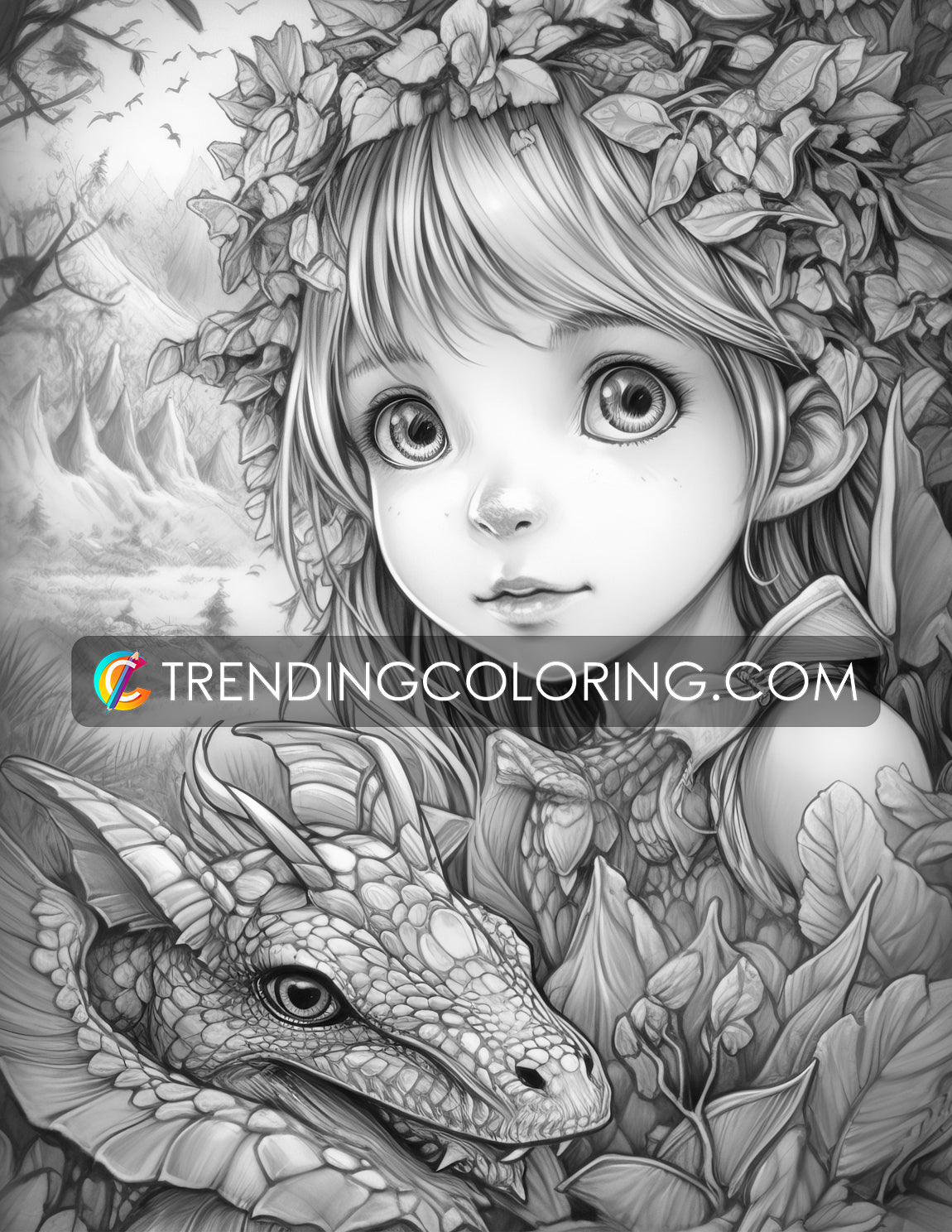 25 Fairies & Dragons Grayscale Coloring Pages - Instant Download - Printable PDF – preview 6
