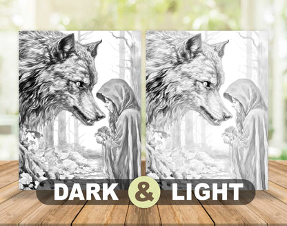 25 Fairy Tale Dreams Grayscale Coloring Pages - Instant Download - Printable PDF Dark/Light – preview 5