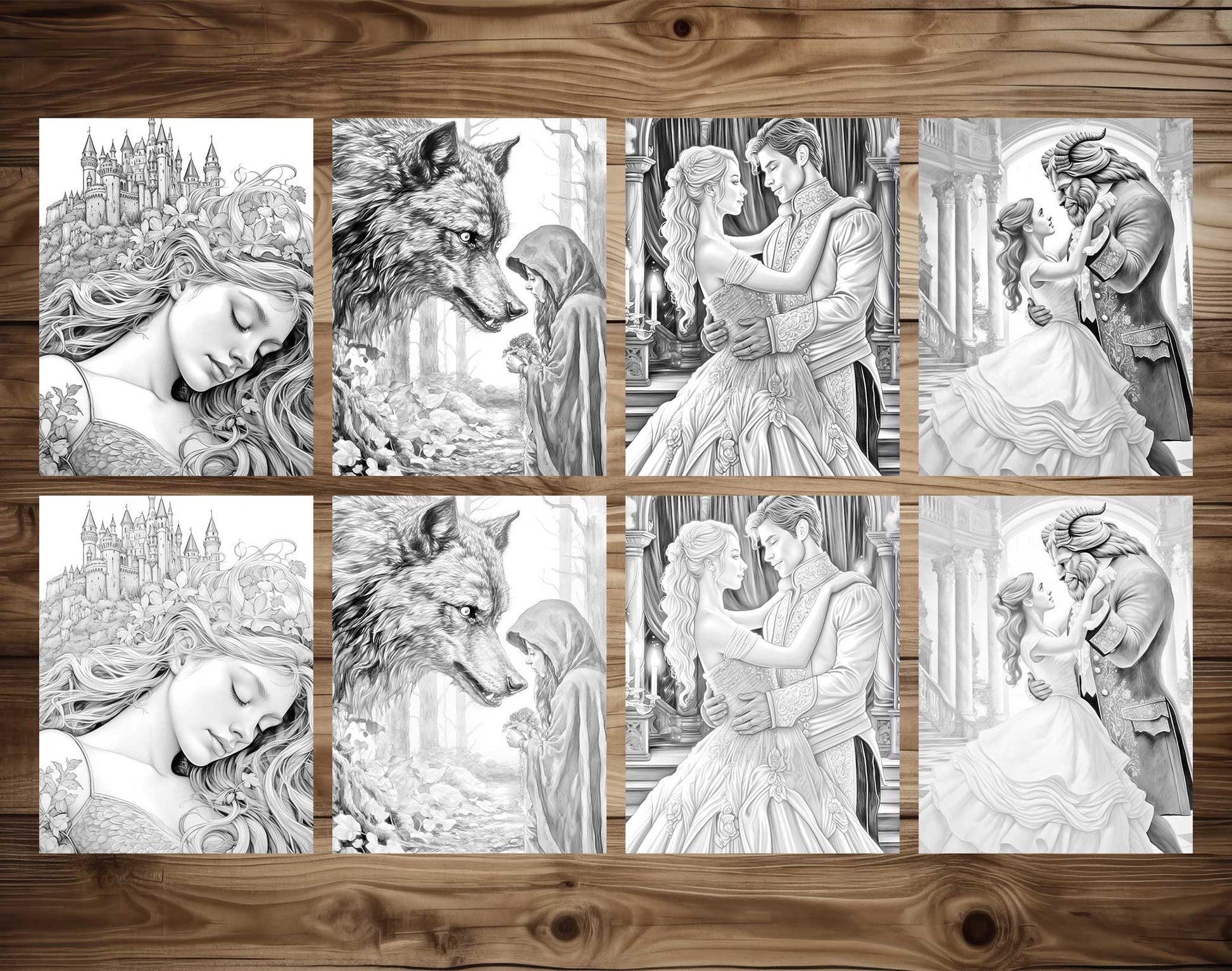 25 Fairy Tale Dreams Grayscale Coloring Pages - Instant Download - Printable PDF Dark/Light – preview 7