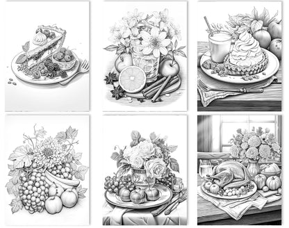 25 Fall & Thanksgiving Grayscale Coloring Pages - Instant Download - Printable PDF Dark/Light – preview 3