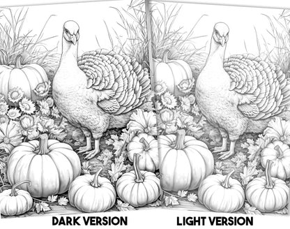 25 Fall & Thanksgiving Grayscale Coloring Pages - Instant Download - Printable PDF Dark/Light – preview 6