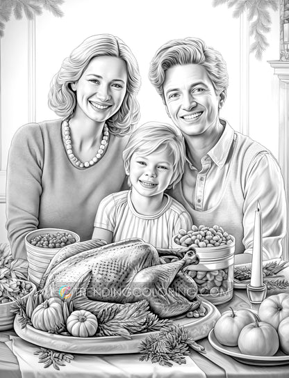 25 Fall & Thanksgiving Grayscale Coloring Pages - Instant Download - Printable PDF Dark/Light – preview 8
