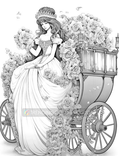 25 Floral Carriage Grayscale Coloring Pages - Instant Download, Dark/Light Illustration - Printable PDF – preview 5