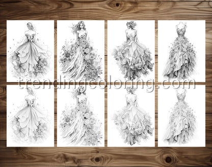 25 Floral Dress Grayscale Coloring Pages - Instant Download - Printable PDF Dark/Light – preview 4