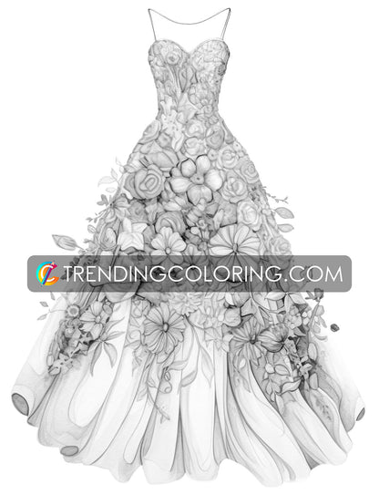25 Floral Dress Grayscale Coloring Pages - Instant Download - Printable PDF Dark/Light – preview 7