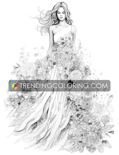 25 Floral Dress Grayscale Coloring Pages - Instant Download - Printable PDF Dark/Light – preview 9