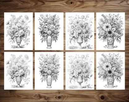 25 Flower Vases Grayscale Coloring Pages - Instant Download - Printable PDF Dark/Light – preview 4