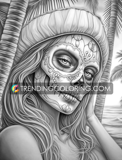 25 Gothic Glamour Girl Grayscale Coloring Pages - Instant Download - Printable PDF Dark/Light – preview 10