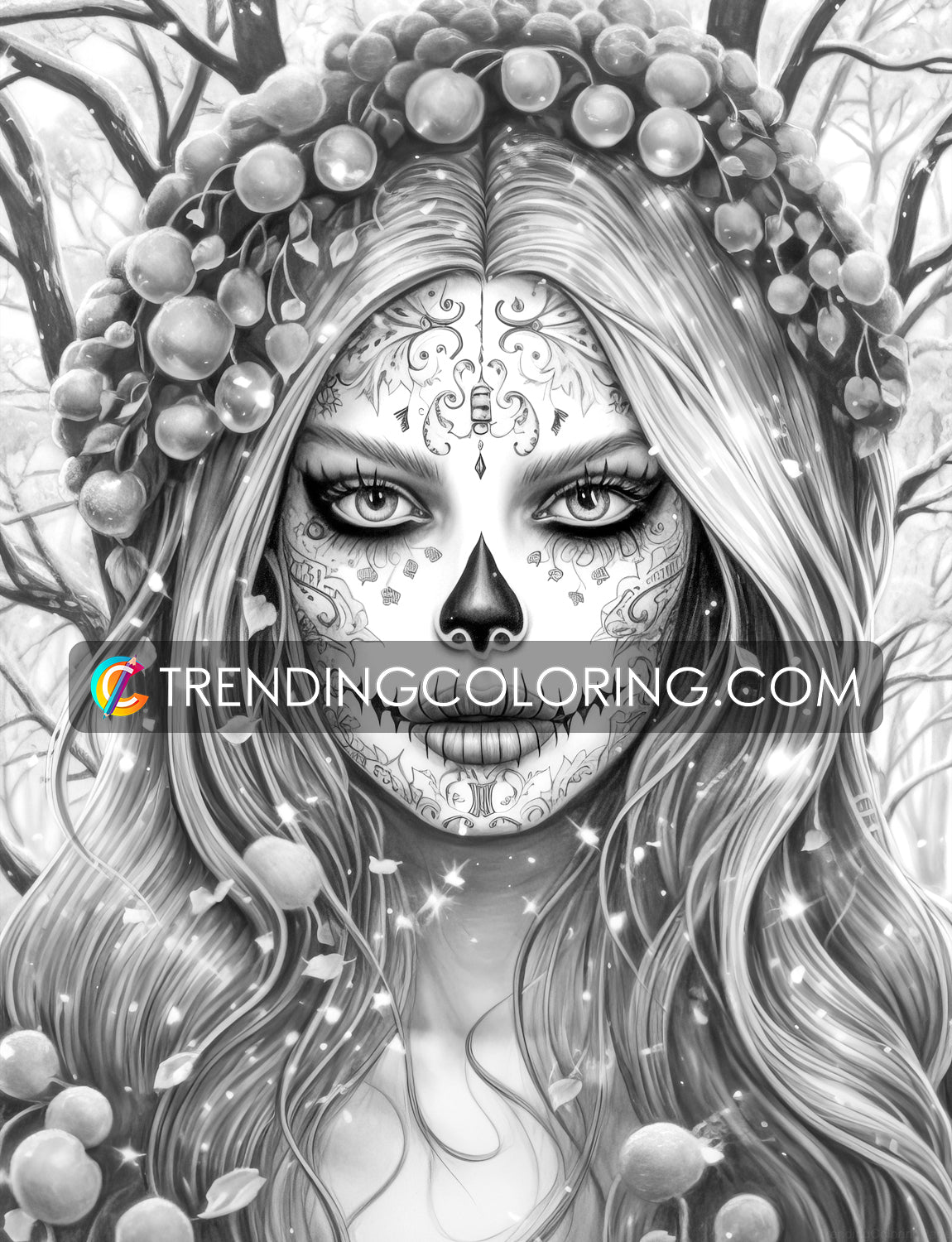 25 Gothic Glamour Girl Grayscale Coloring Pages - Instant Download - Printable PDF Dark/Light – preview 11
