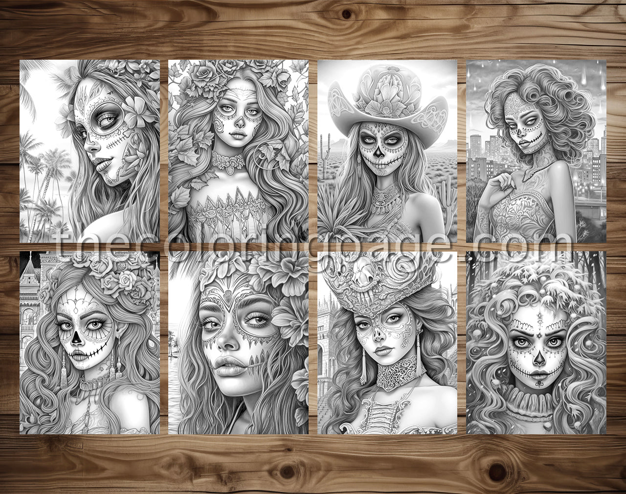 25 Gothic Glamour Girl Grayscale Coloring Pages - Instant Download - Printable PDF Dark/Light – preview 4
