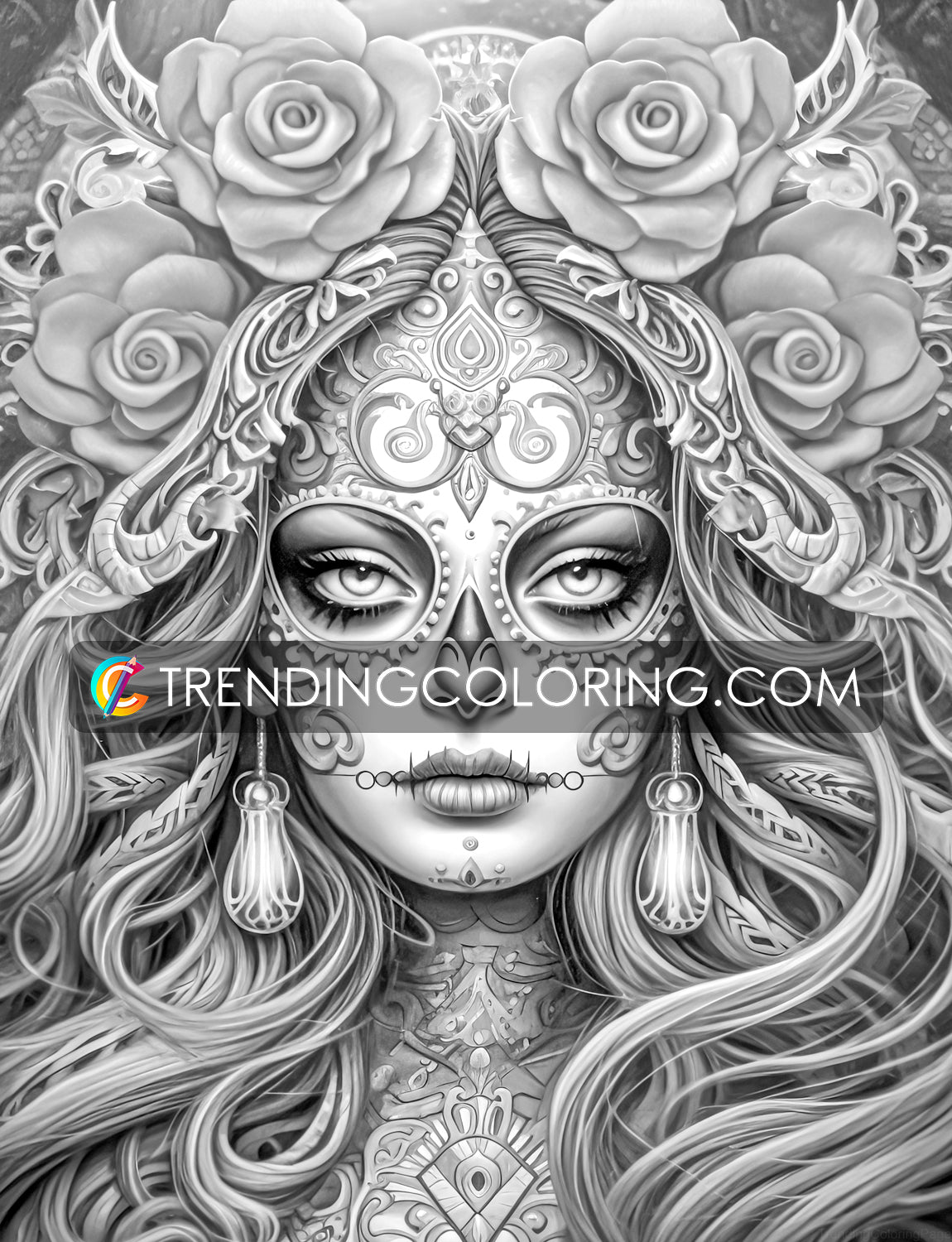 25 Gothic Glamour Girl Grayscale Coloring Pages - Instant Download - Printable PDF Dark/Light – preview 5