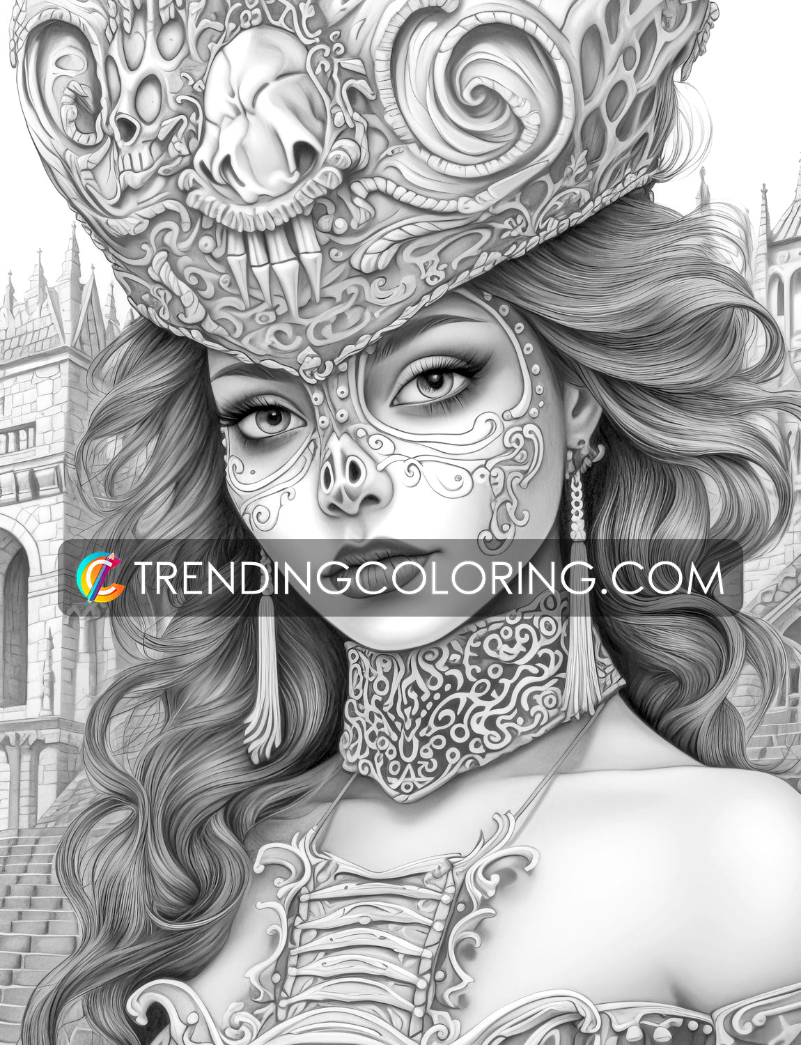 25 Gothic Glamour Girl Grayscale Coloring Pages - Instant Download - Printable PDF Dark/Light – preview 8