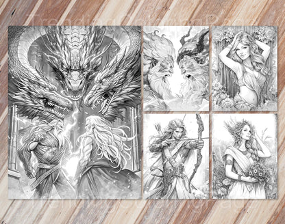 25 Greek Mythology Grayscale Coloring Pages - Instant Download - Printable PDF Dark/Light – preview 3