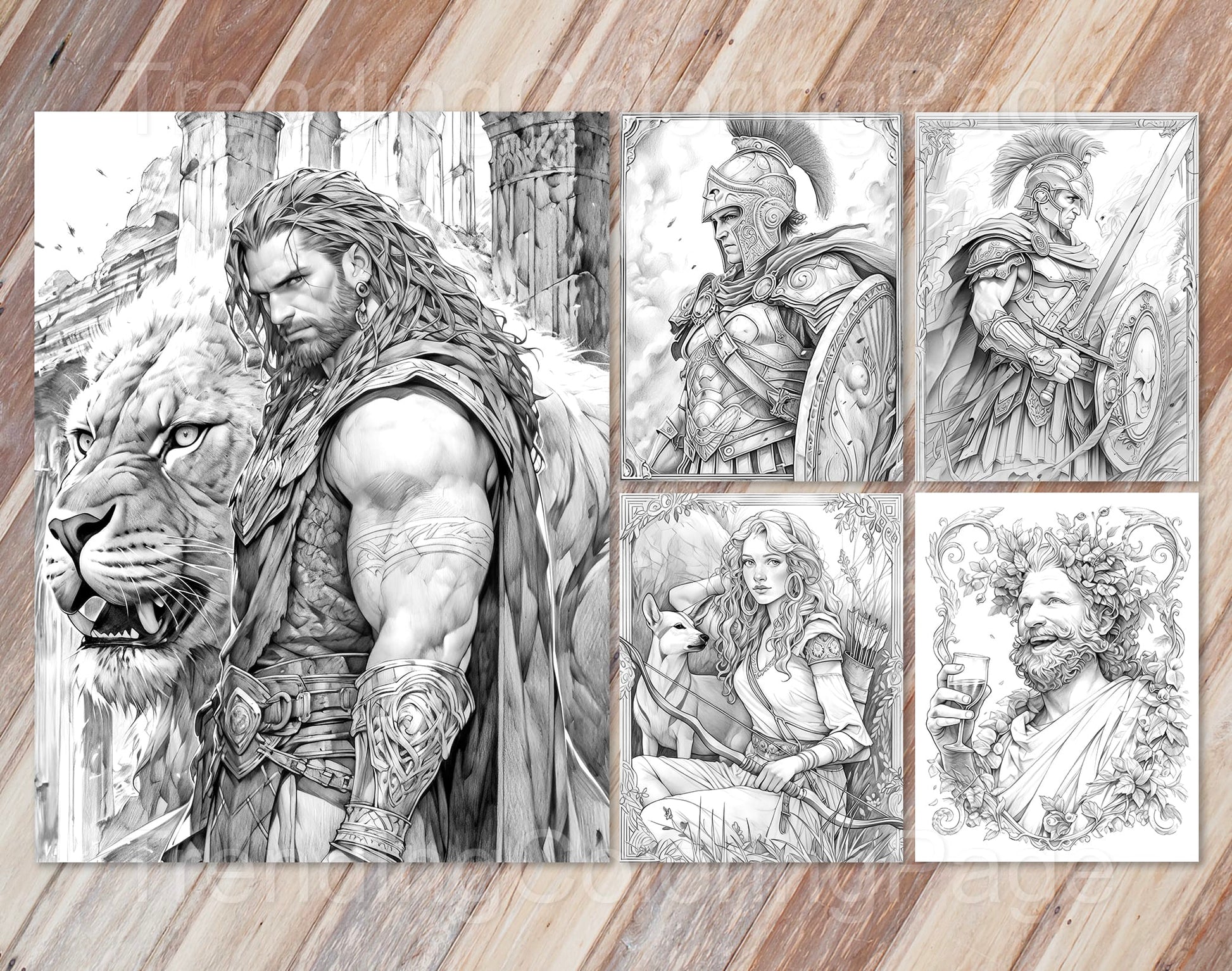 25 Greek Mythology Grayscale Coloring Pages - Instant Download - Printable PDF Dark/Light – preview 4