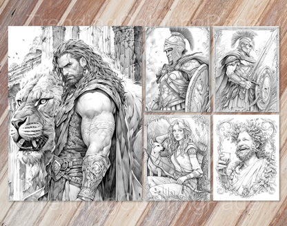25 Greek Mythology Grayscale Coloring Pages - Instant Download - Printable PDF Dark/Light – preview 4