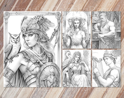 25 Greek Mythology Grayscale Coloring Pages - Instant Download - Printable PDF Dark/Light – preview 5