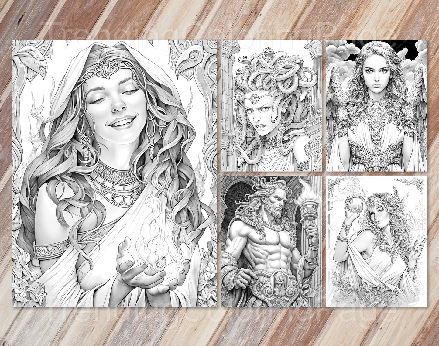 25 Greek Mythology Grayscale Coloring Pages - Instant Download - Printable PDF Dark/Light – preview 6