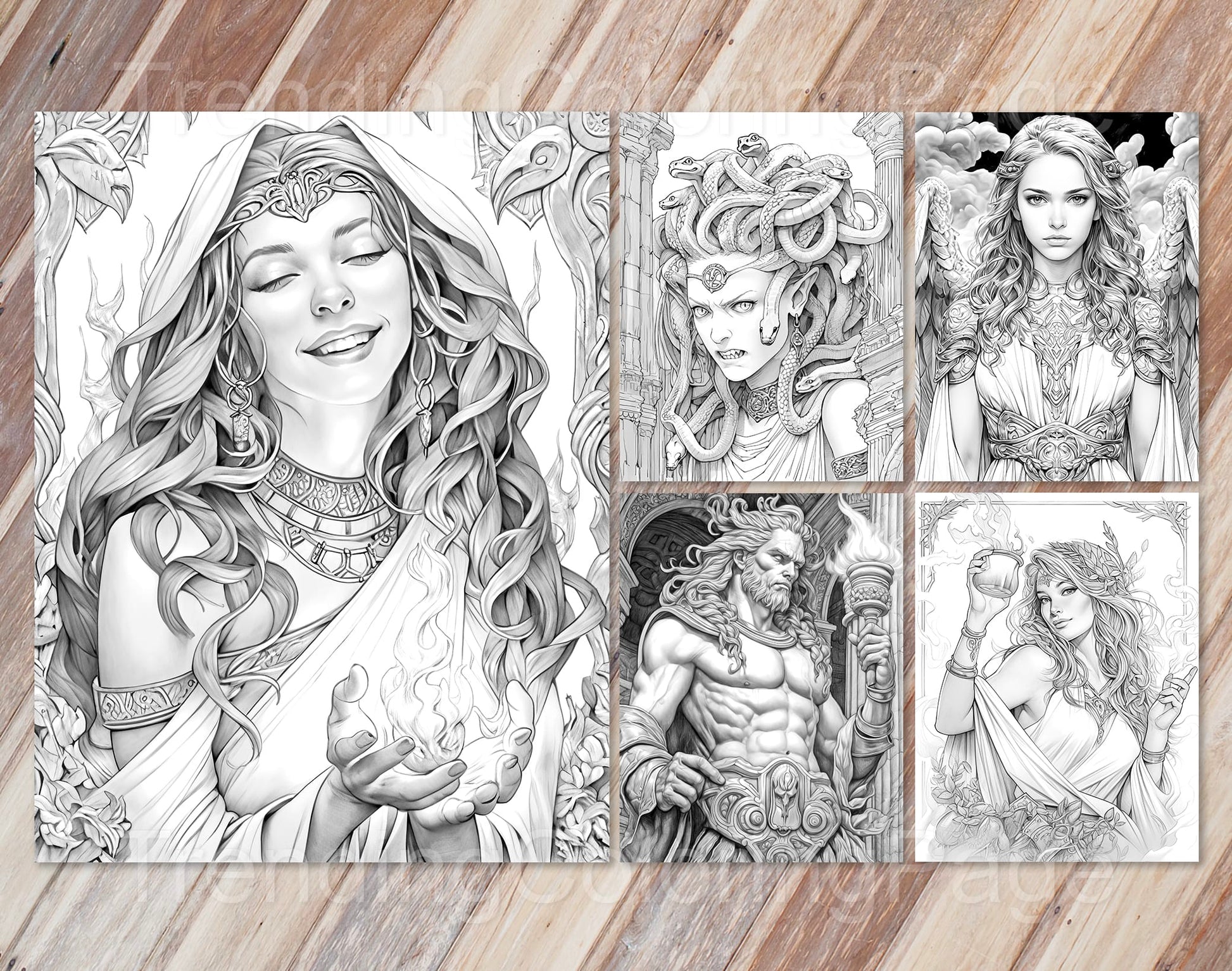 25 Greek Mythology Grayscale Coloring Pages - Instant Download - Printable PDF Dark/Light – preview 6