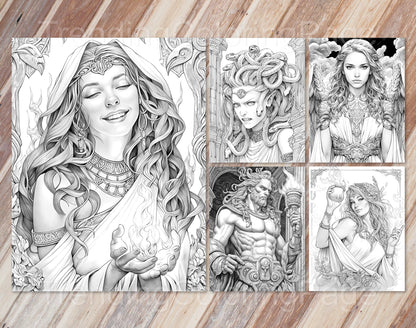 25 Greek Mythology Grayscale Coloring Pages - Instant Download - Printable PDF Dark/Light – preview 6