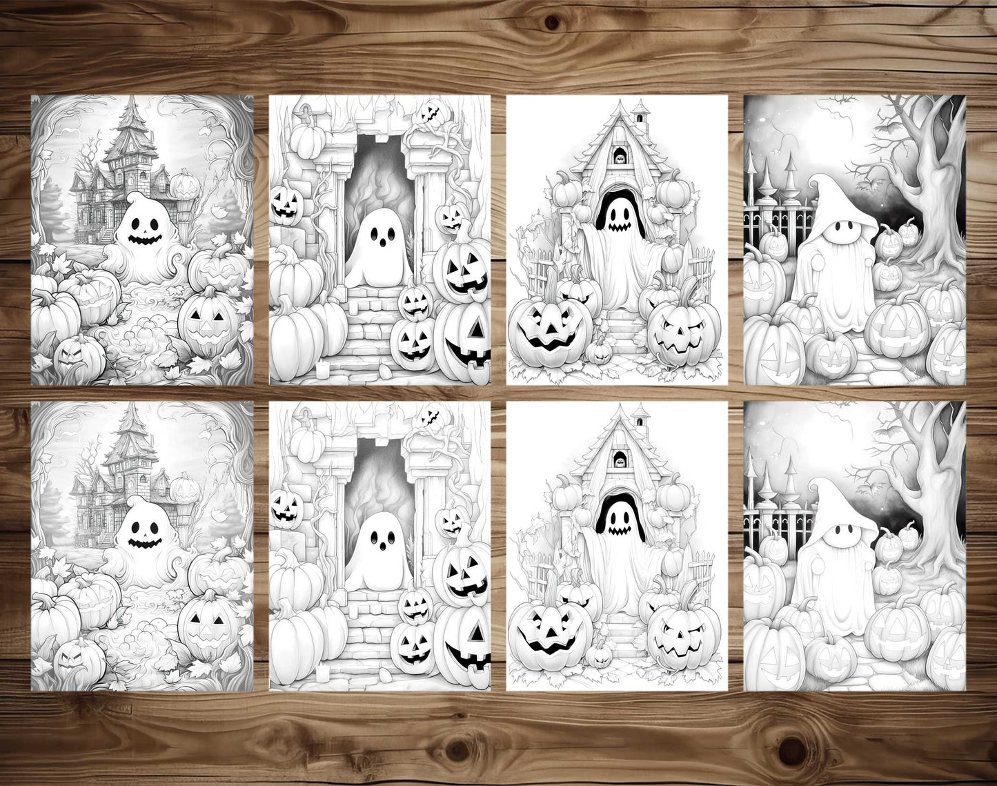 25 Halloween Little Ghost Grayscale Coloring Pages - Instant Download - Printable PDF Dark/Light – preview 3