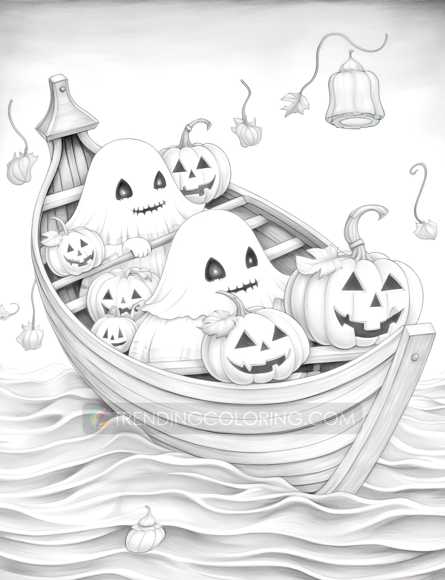 25 Halloween Little Ghost Grayscale Coloring Pages - Instant Download - Printable PDF Dark/Light – preview 6