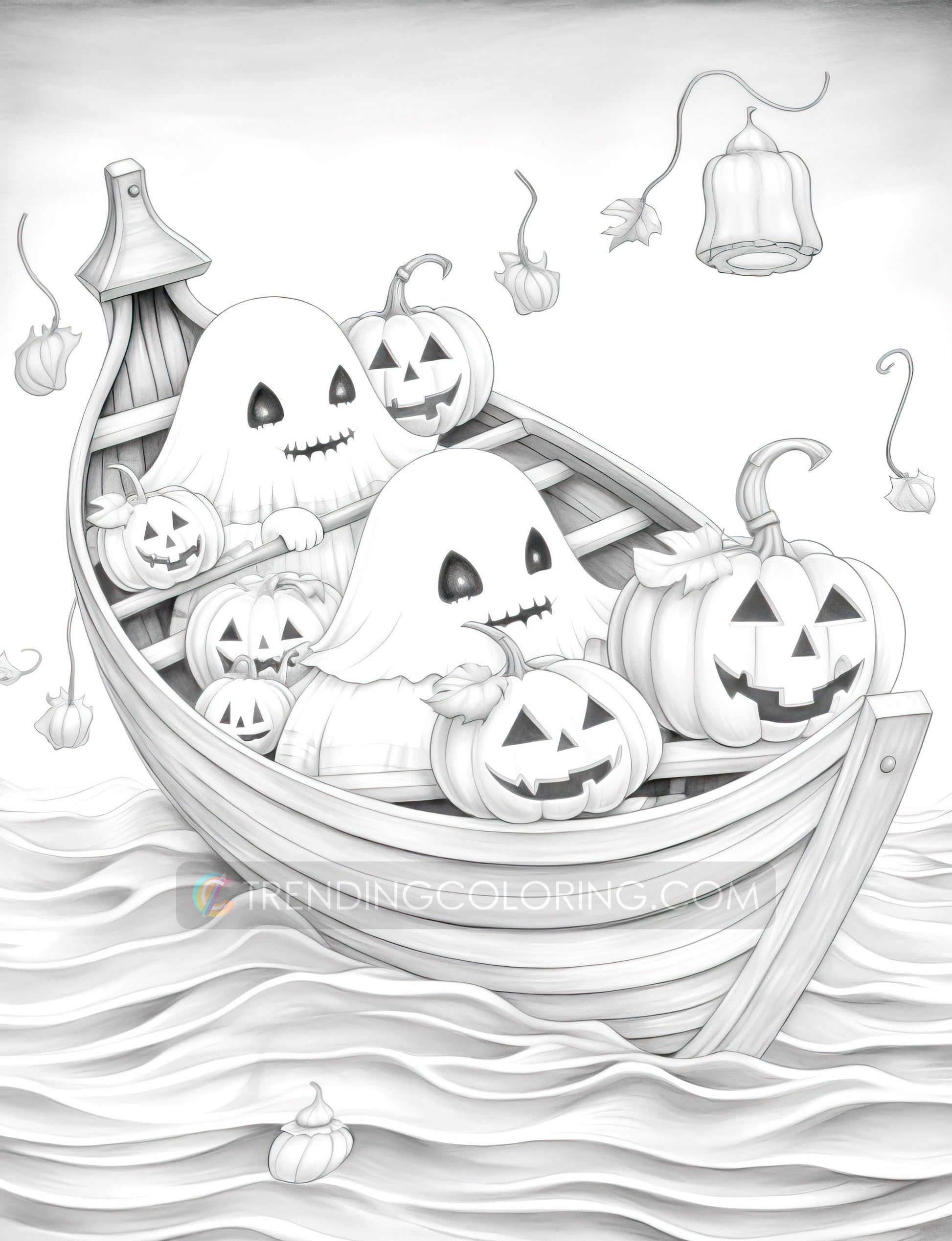 25 Halloween Little Ghost Grayscale Coloring Pages - Instant Download - Printable PDF Dark/Light – preview 6