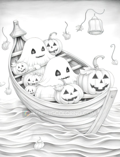 25 Halloween Little Ghost Grayscale Coloring Pages - Instant Download - Printable PDF Dark/Light – preview 6