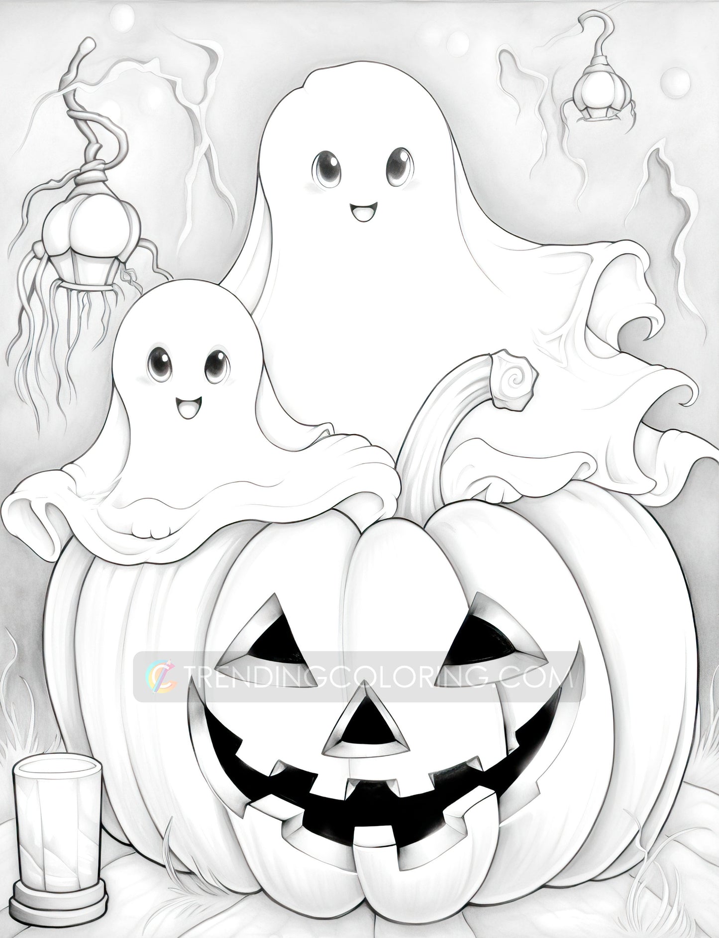 25 Halloween Little Ghost Grayscale Coloring Pages - Instant Download - Printable PDF Dark/Light – preview 7