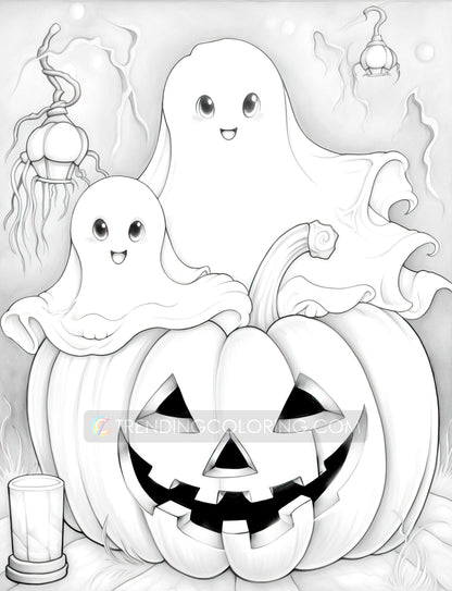25 Halloween Little Ghost Grayscale Coloring Pages - Instant Download - Printable PDF Dark/Light – preview 7