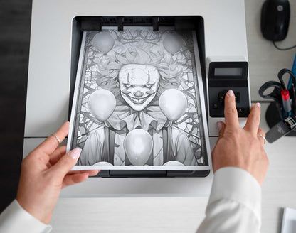 25 Halloween Stained Glass Grayscale Coloring Pages - Instant Download - Printable PDF Dark/Light – preview 2
