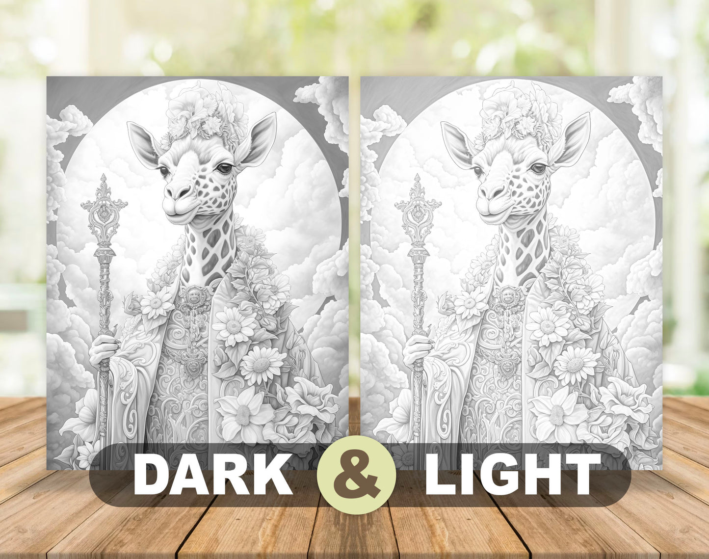 25 Heaven Animals Grayscale Coloring Pages - Instant Download - Printable PDF Dark/Light – preview 4