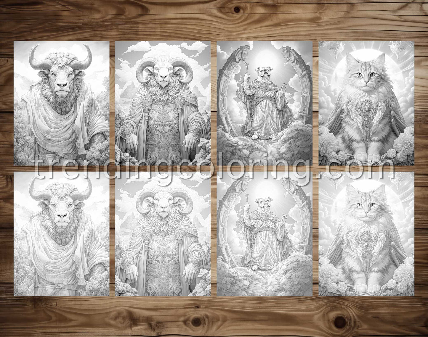 25 Heaven Animals Grayscale Coloring Pages - Instant Download - Printable PDF Dark/Light – preview 5