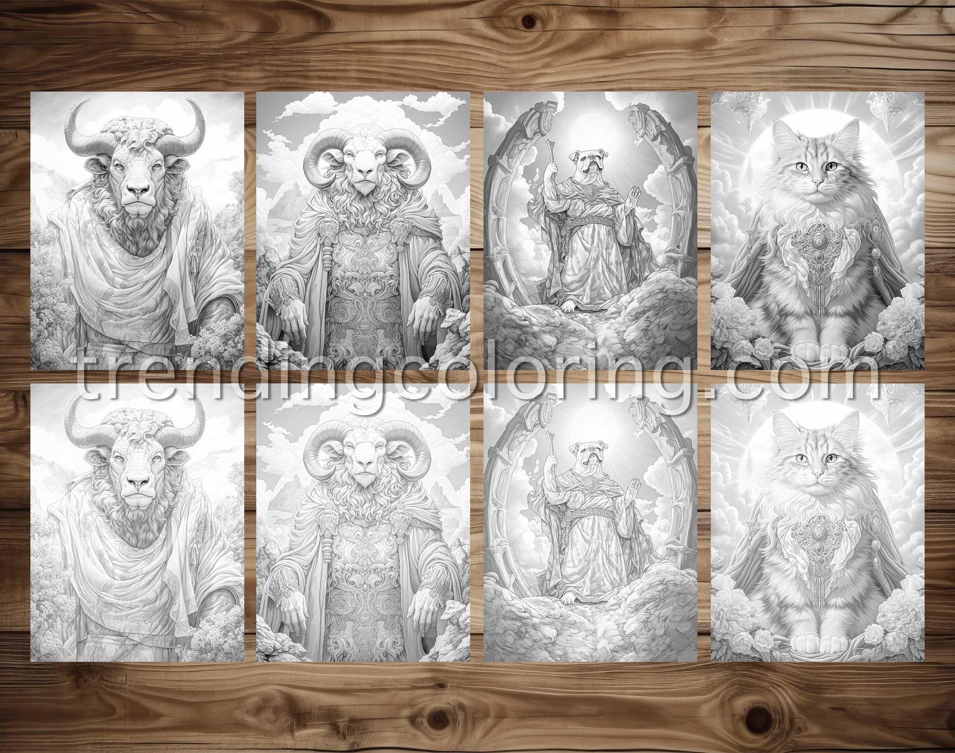 25 Heaven Animals Grayscale Coloring Pages - Instant Download - Printable PDF Dark/Light – preview 5