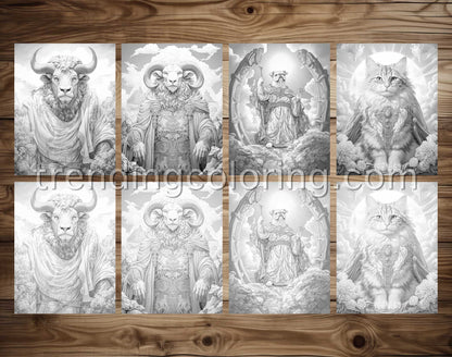 25 Heaven Animals Grayscale Coloring Pages - Instant Download - Printable PDF Dark/Light – preview 5