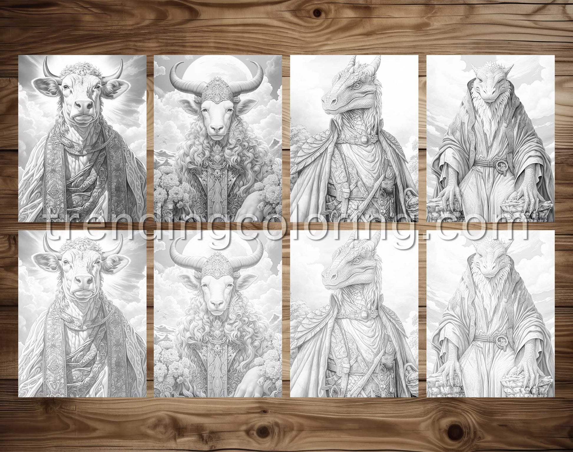 25 Heaven Animals Grayscale Coloring Pages - Instant Download - Printable PDF Dark/Light – preview 6
