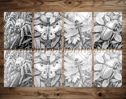 25 Insectopia Grayscale Coloring Pages - Instant Download - Printable PDF Dark/Light – preview 5
