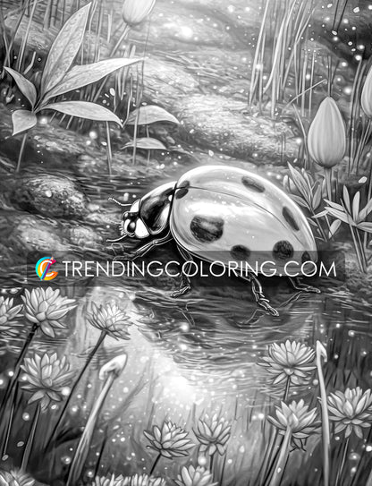 25 Insectopia Grayscale Coloring Pages - Instant Download - Printable PDF Dark/Light – preview 6