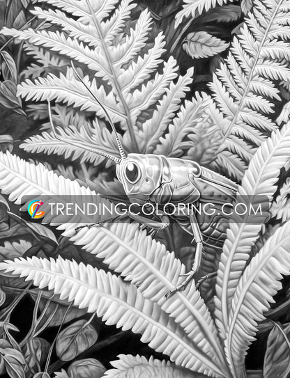 25 Insectopia Grayscale Coloring Pages - Instant Download - Printable PDF Dark/Light – preview 7