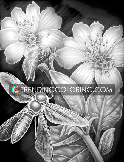 25 Insectopia Grayscale Coloring Pages - Instant Download - Printable PDF Dark/Light – preview 8