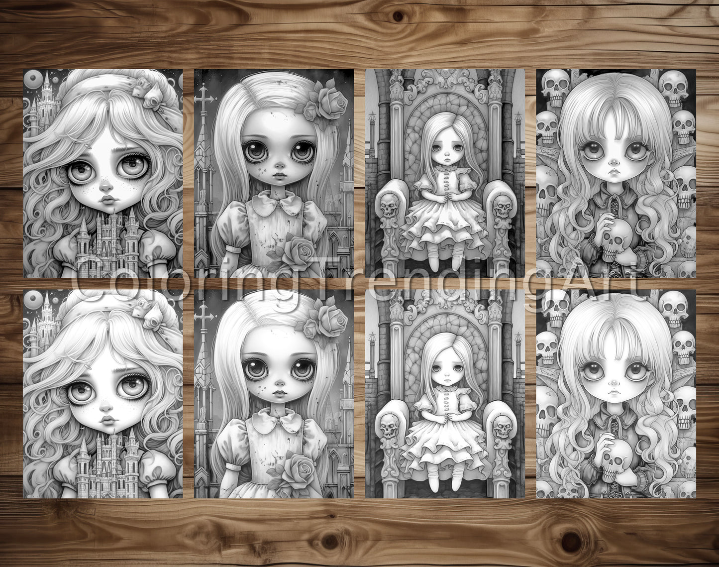 25 Kawaii Gothic Girl Grayscale Coloring Pages - Instant Download - Printable PDF Dark/Light – preview 3