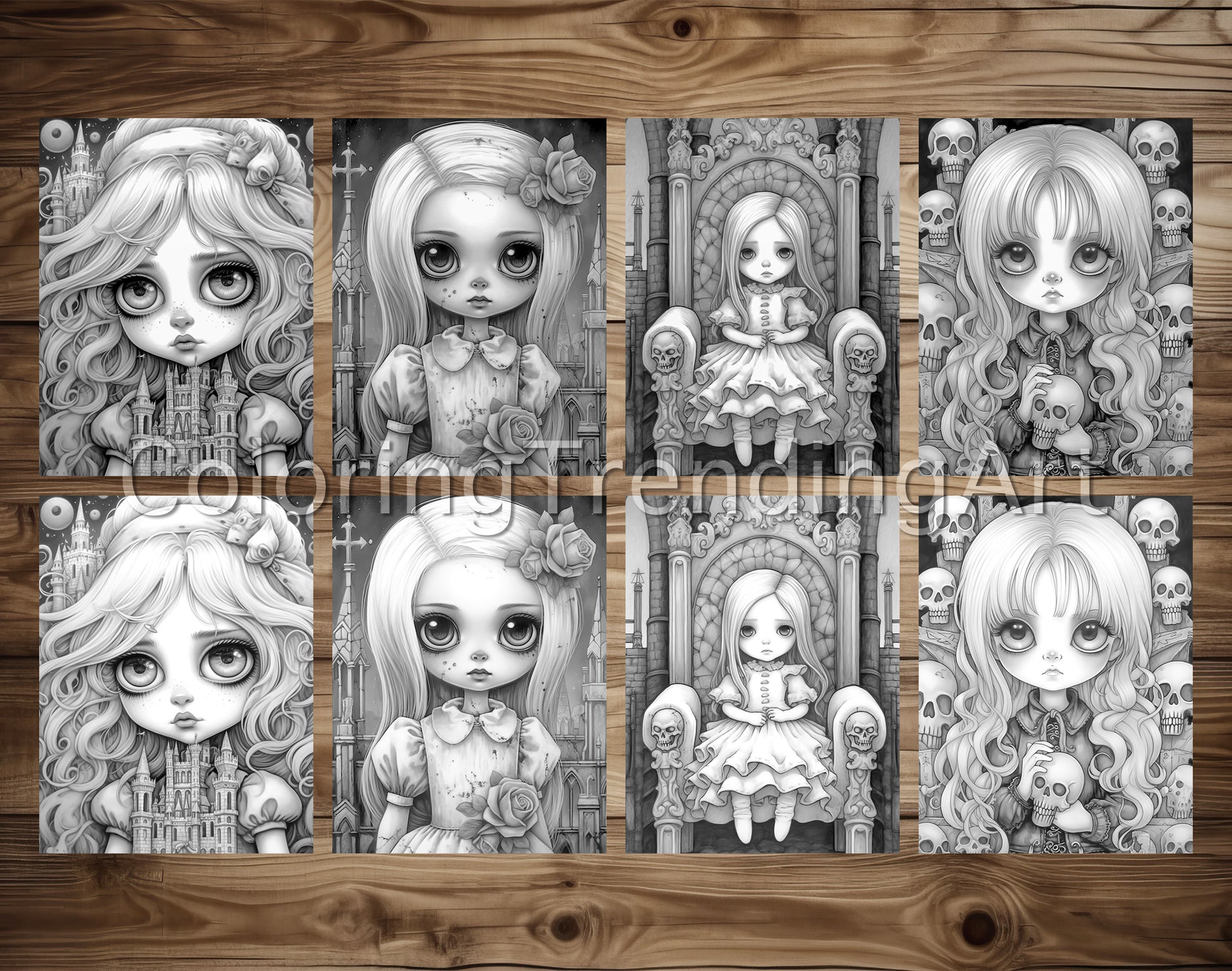 25 Kawaii Gothic Girl Grayscale Coloring Pages - Instant Download - Printable PDF Dark/Light – preview 3