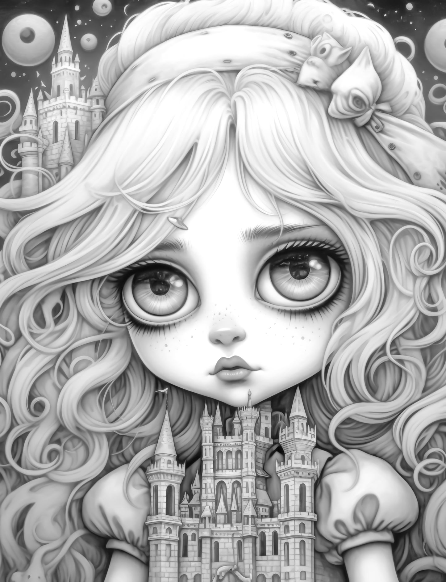 25 Kawaii Gothic Girl Grayscale Coloring Pages - Instant Download - Printable PDF Dark/Light – preview 6