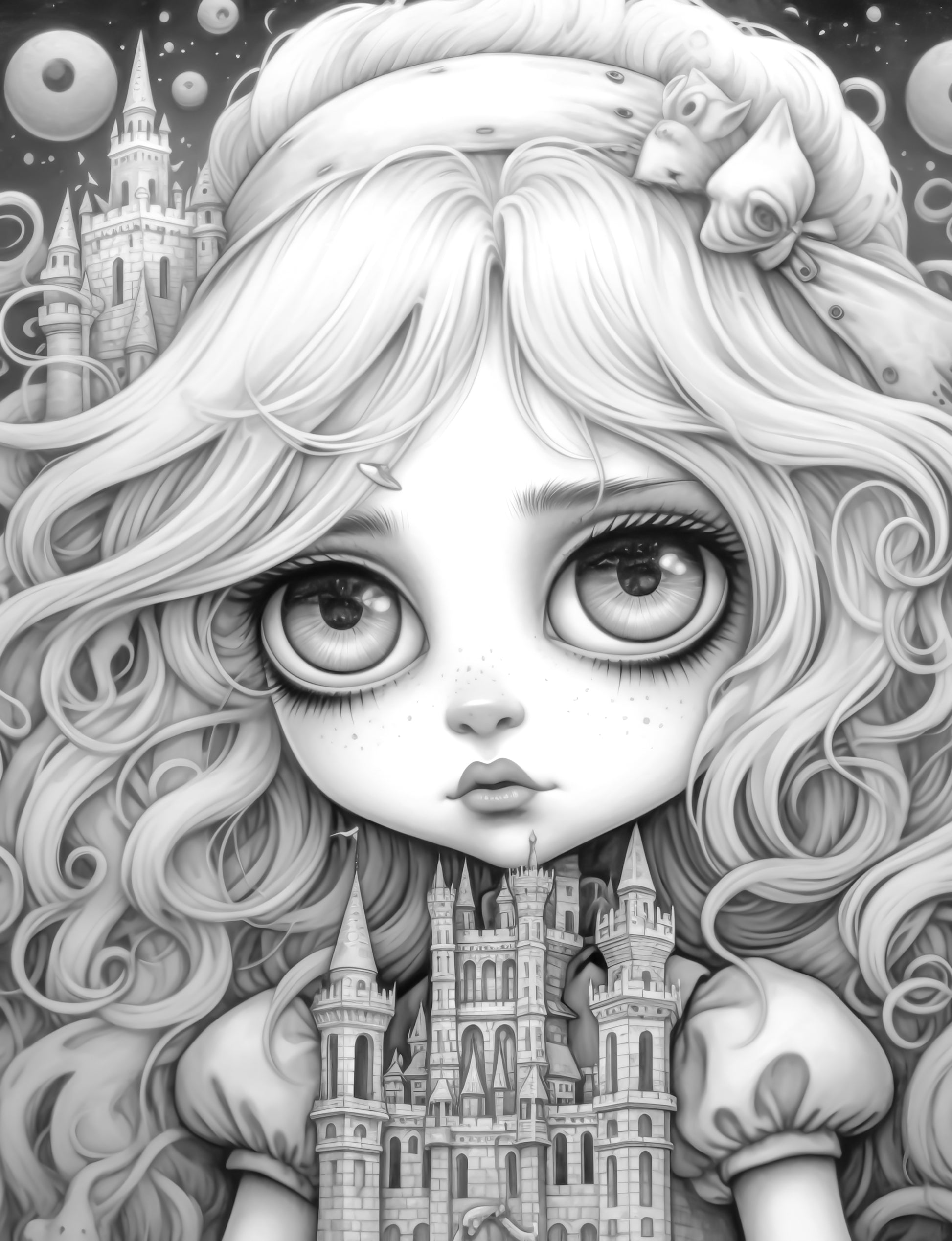 25 Kawaii Gothic Girl Grayscale Coloring Pages - Instant Download - Printable PDF Dark/Light – preview 6