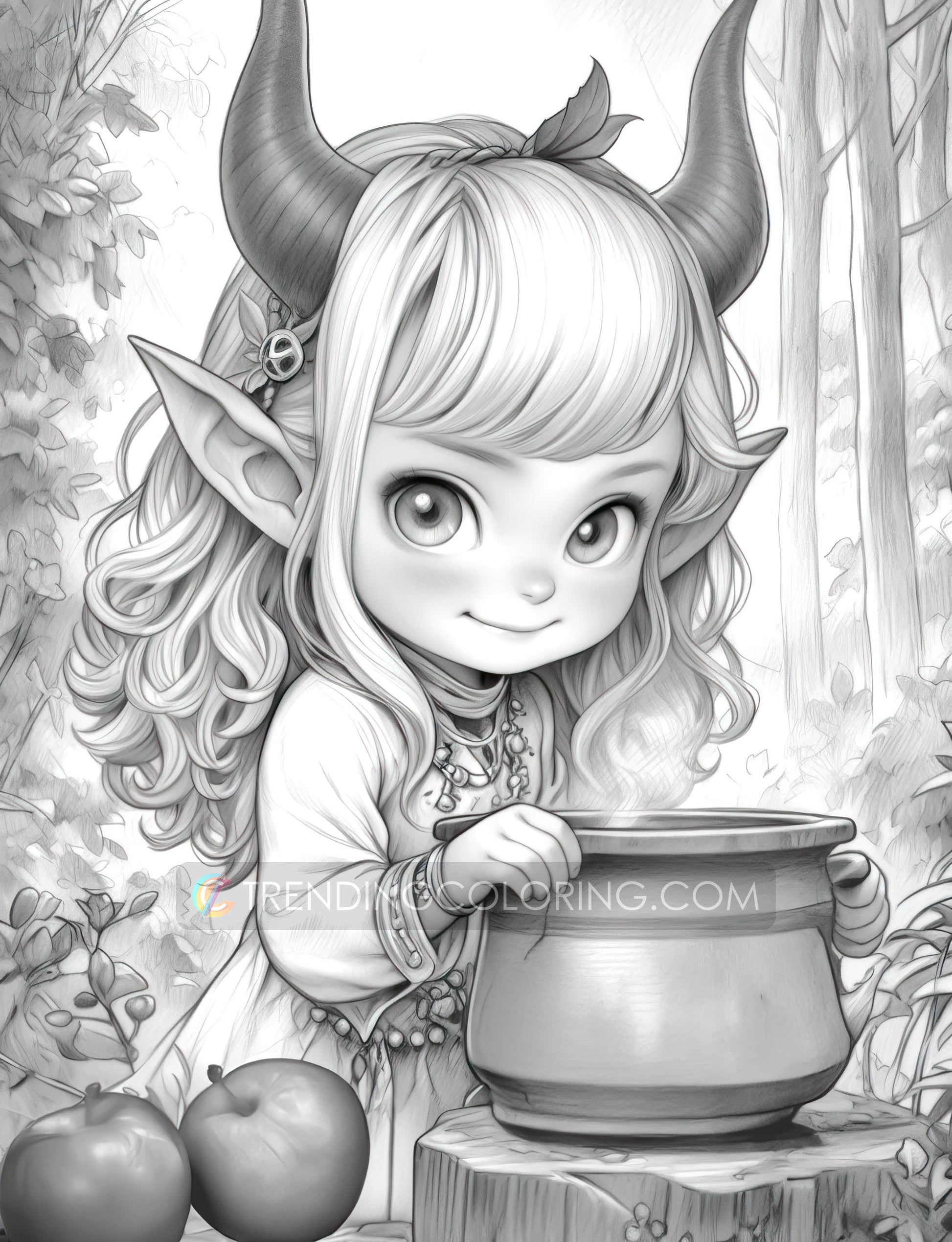 25 Little Devil Girls Grayscale Coloring Pages - Halloween Coloring - Instant Download - Printable PDF Dark/Light – preview 9
