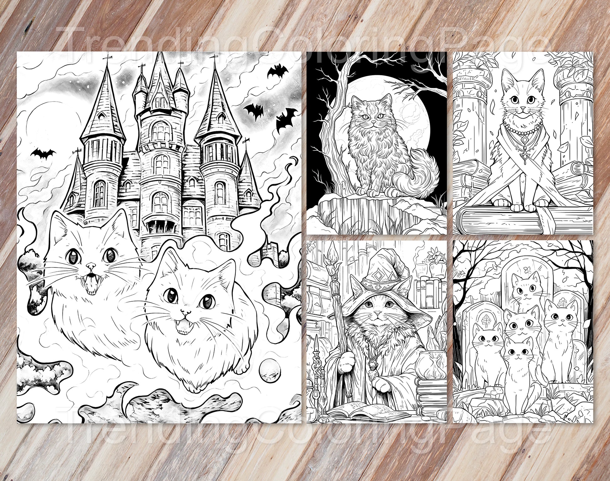 25 Meowloween Coloring Pages - Halloween Coloring - Instant Download - Printable PDF – preview 2