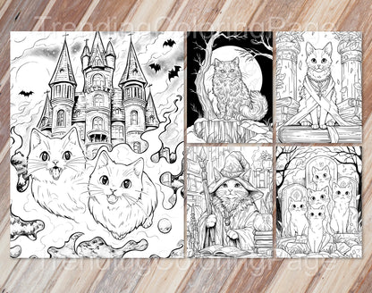 25 Meowloween Coloring Pages - Halloween Coloring - Instant Download - Printable PDF – preview 2