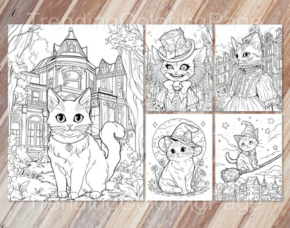 25 Meowloween Coloring Pages - Halloween Coloring - Instant Download - Printable PDF – preview 3